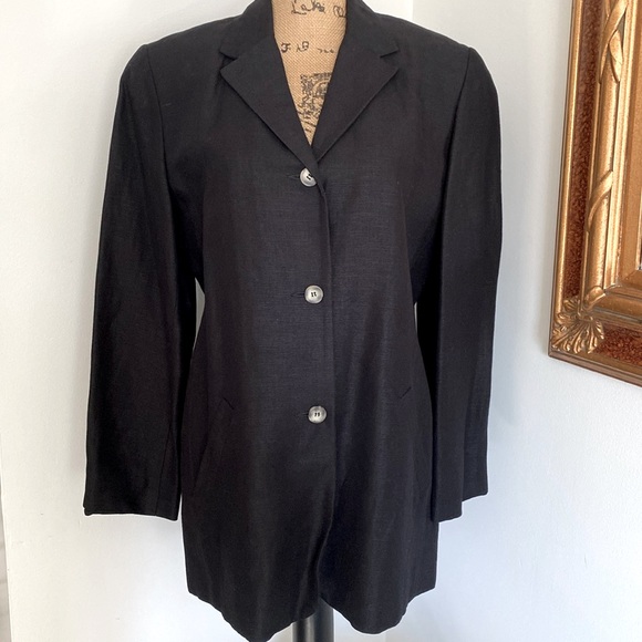 New Finity Blazer Jacket Lined Cardigan Linen Blend Women`s 3 Buttons Black 8 - Picture 1 of 10